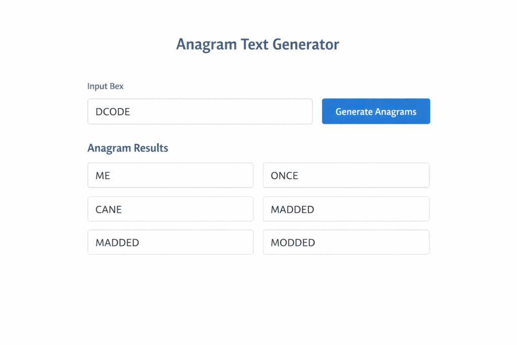 Example interface of an anagram text generator tool