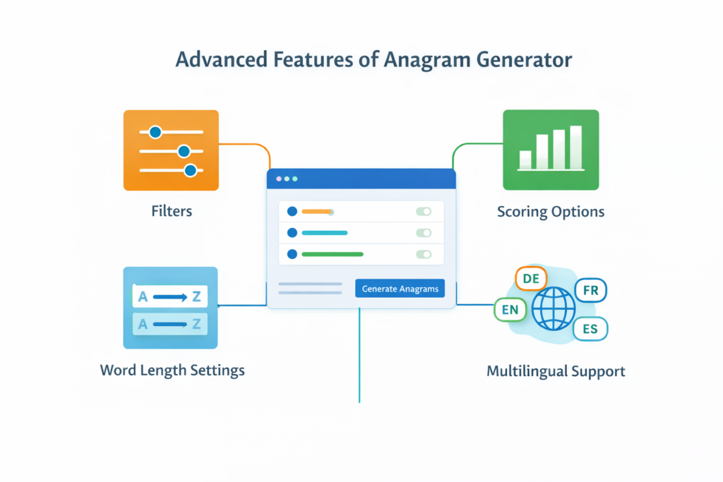 Advanced settings and customization features of an anagram generator
