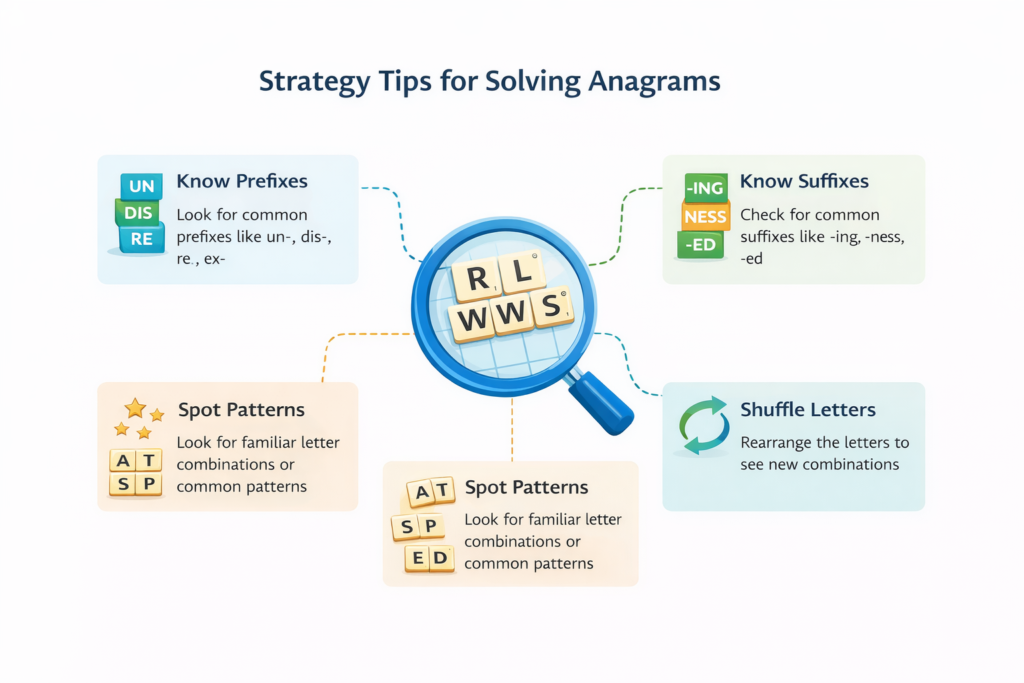 Strategies for solving anagrams quickly in word puzzles