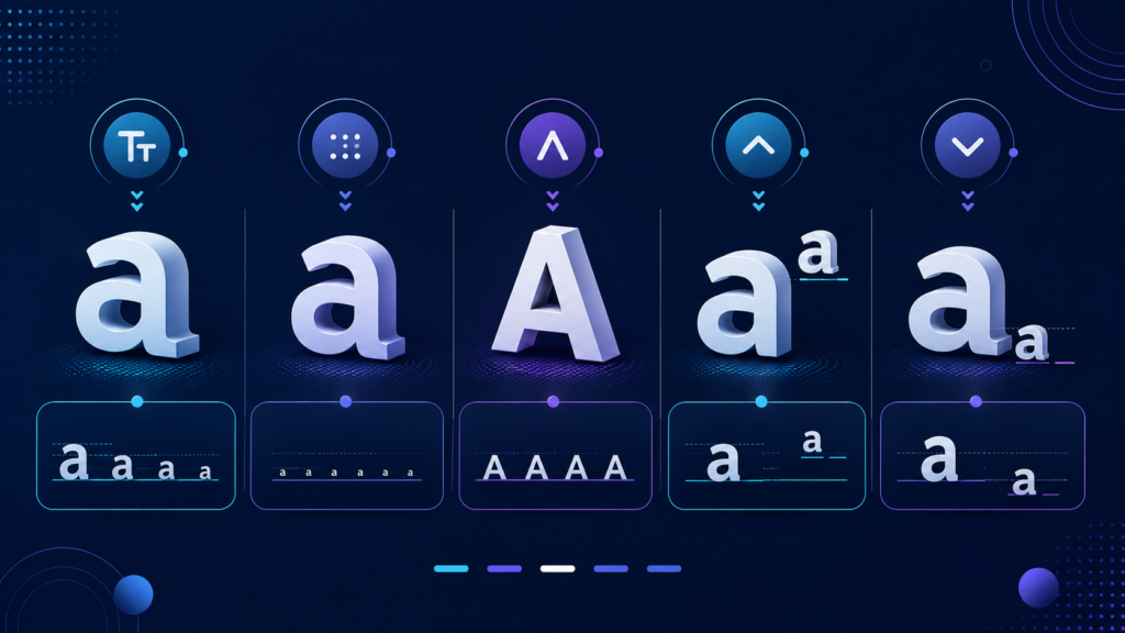 Visual comparison of small text, tiny text, small caps, superscript and subscript styles