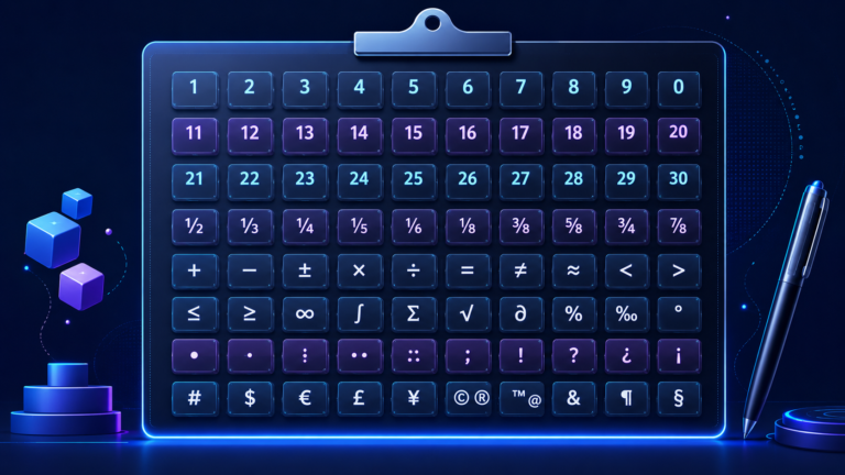Raised Unicode number and symbol tiles representing superscript characters